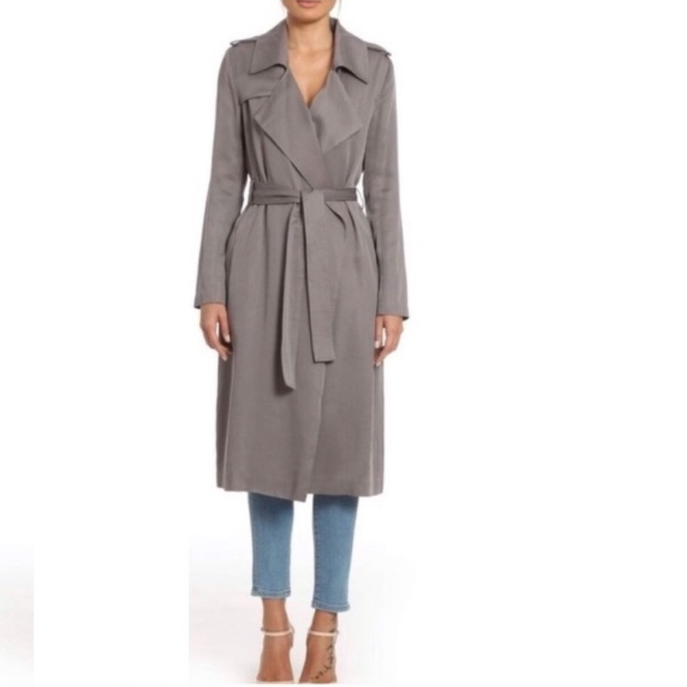 Badgley Mischka NWT Angelina Gray Tencel Trench Coat Size XXS